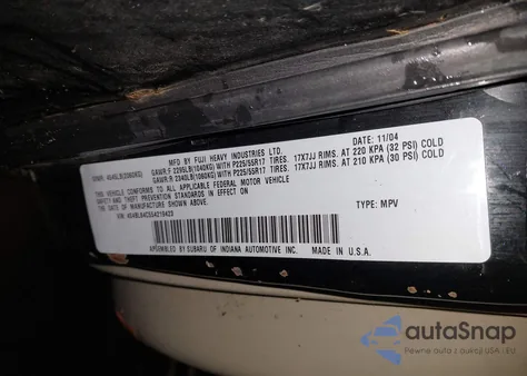 2005 Subaru Outback 3.0R из США, поврежденный, VIN 4S4BL84C554219423